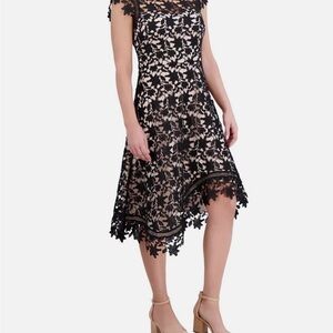 Eliza J Black and Cream Lace Midi Dress